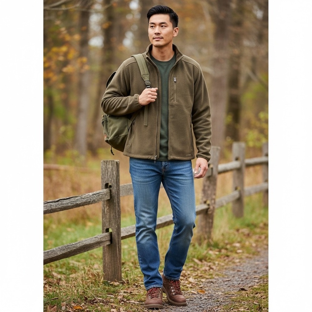 LL Bean Mens Mountain‎ Classic Fleece Jacket Full Zip Olive Green Medium M-REG